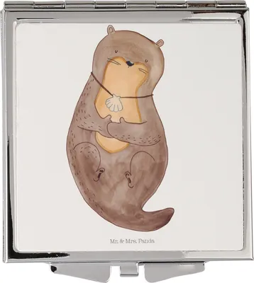 Produktbild von Mr. & Mrs. Panda Schminkspiegel Otter Muschel - Weiß - Geschenk, Taschenspiegel, Büro, Quadratischer Spiegel, Motivation, Kleiner, Handspiegel, Niedlich, Süß