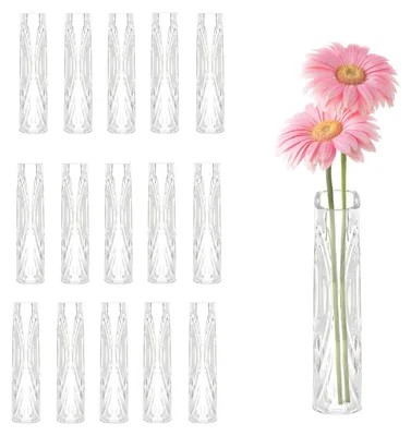 16 Mini-Bud-Vasen, gerippt, transparent, 13,8 x 2,9 cm