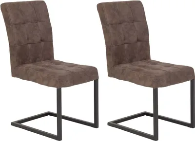 Produktbild von 2er Set Freischwinger Donna - Bezug Microfaser Braun - Polster mit Steppung - Vierkant Metallgestell Anthrazit - 120 kg belastbar - 42x62 cm