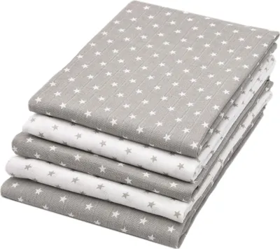 Produktbild von 5er Set Spucktücher, 100% Baumwolle, 80x80 cm, Sternemuster, weiß - grau