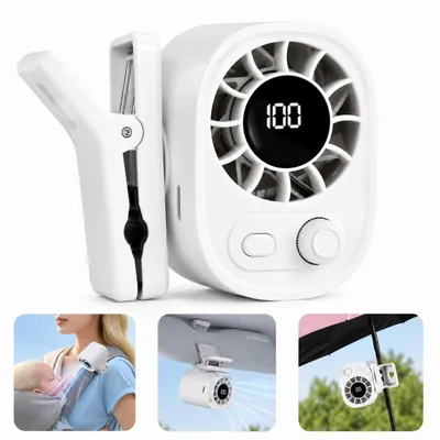 Produktbild von Mini-USB-Clip-Ventilator, tragbar, leiser Betrieb, stufenlos einstellbar, 1200 mAh Akku, flexibel für Reisen, Büro, Camping, Outdoor-Aktivitäten
