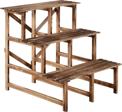 Immagine prodotto di Scala per piante, scaffale per fiori a 3 gradini in legno di abete 80 x 80 x 78 cm per giardino, balcone e terrazza