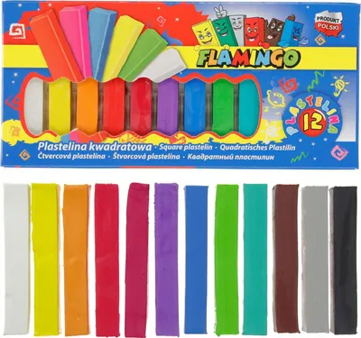 Productafbeelding van Plastiline klei, vierkant, 12 kleuren, merk Flamingo