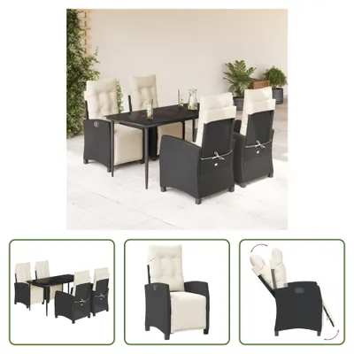 Produktbild von The Living Store 5-tlg. Garten-Essgruppe mit Kissen Schwarz Poly Rattan
