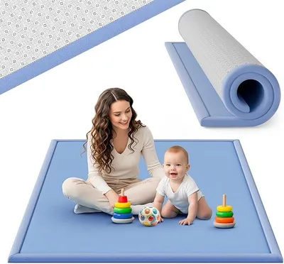 Imagen del producto de Alfombra de juego suave como la seda para bebés, niños, 200x150x3 cm, color azul