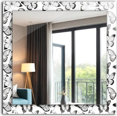 Produktbild von Bedruckter Spiegel - Wandspiegel - Dekorativer - Modern - 60x60 cm - Schwarze Und Weiße Schmetterlinge