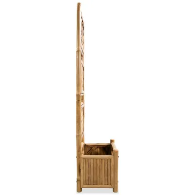 A side view of a bamboo planter with a trellis.
