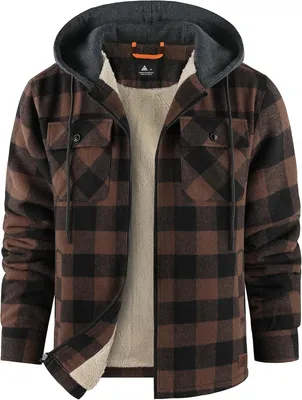 Produktbild von Gestreiftes Herren-Overhemdjacke mit gefüttertem Fleece-Innenmaterial, Kapuze und mehreren Taschen