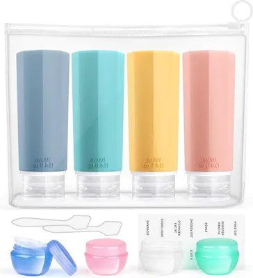Produktbild von Silikonreisflaschen - 12 Stück - 100 ml - lecksicher - füllbar - Kosmetikflüssigkeiten - Reiseformat - Reisezubehör