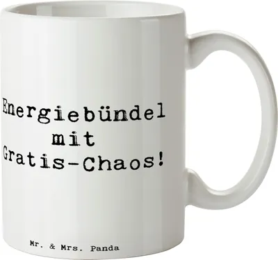 Produktbild von Mr. & Mrs. Panda Becher Spruch Kinder Energiebündel - Weiß - Geschenk, Freude, Kaffeetasse, herzerwärmende Sprüche, Kaffeebecher, Abenteuer, schöne tasse, handgemacht
