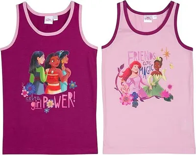 Zdjęcie produktu dla Disney Princess kamizelka dla dziewczynek tank top bielizna fioletowy/różowy 98/104 (opakowanie 2 szt.)