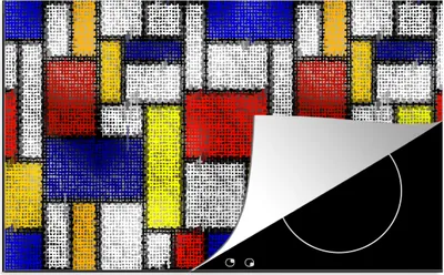 Produktbild von KitchenYeah© Herdabdeckplatte Muster - Mondrian - Kunst , 91x52cm, Küche Deko, Glaskeramikkochfeld Herdabdeckung, Abdeckplatte fùr Kochfeld