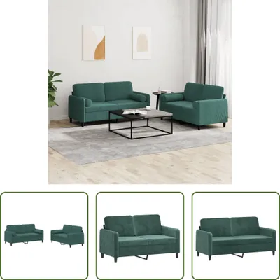 Produktbild von The Living Store 2-tlg. Sofagarnitur mit Kissen Dunkelgrün Samt
