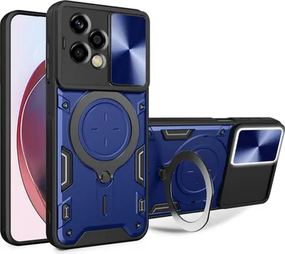 Obrázek produktu pro Pouzdro pro Honor 200 Lite dvojvrstvé odolné pouzdro s ochranným krytem kamery a kruhovým stojánkem na prsten Modrý