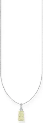 A necklace with a gummy bear pendant on a white background.