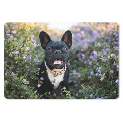 Produktbild von MuchoWow® Mauspad Mousepad Französische Bulldogge - Blumen - Lila 27x18 cm - Mousepads - Maus Mat - Pad - Mausunterlage - Büroartikel - Desk Matten