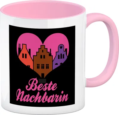 Produktbild von Nachbarschaft Kaffeebecher in rosa mit Spruch Beste Nachbarin