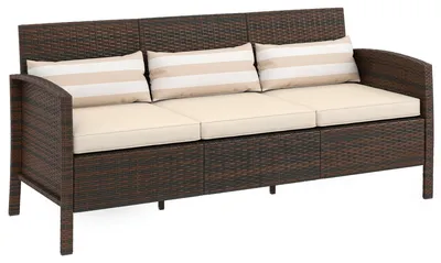 Produktbild von Outsunny Rattan Sofa Dreisitzer Garten Loungesofa mit Kissen Stahl Braun