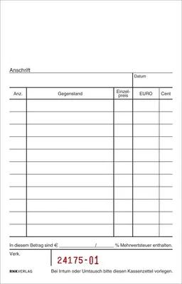 Obrázek produktu pro RNK Verlag 2952 Pokladní blok - sešitý nahoře, 2 x 50 listů, (š x v): 96 x 167 mm, s číslováním