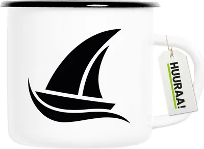 Produktbild von Huuraa Emaille Tasse Segeln Segelboot 300ml Vintage Campingbecher Geschenkidee