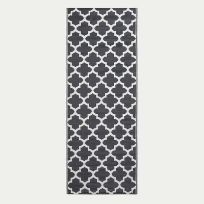 Immagine prodotto di HOMESCAPES Tappeto da esterno resistente alle intemperie, tappeto da corridoio bianco e nero 75x200 cm, tappeto da giardino Nola con motivi geometrici, tappeto da balcone reversibile