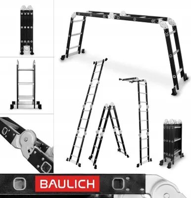Produktbild von Baulich | Universelle Mehrzweckleiter - Höhe 2,97 M Bis 4,19 M - 12 Stufen - Klappbar - Tragfähigkeit 125 Kg