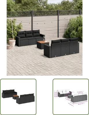 Produktbild von The Living Store 7-tlg. Garten-Sofagarnitur mit Kissen Schwarz Poly Rattan