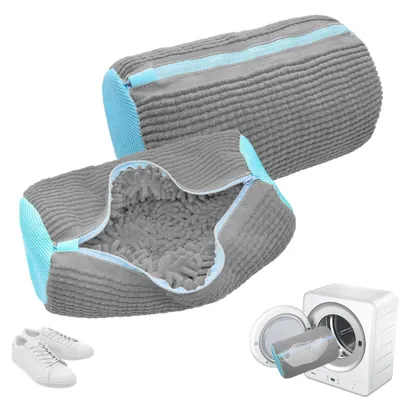 Immagine prodotto di Confezione da 2 sacchetti per la pulizia delle scarpe, colore grigio, riutilizzabili, antiforma, con apertura a 360° e cerniera nascosta