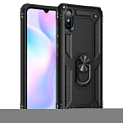 Immagine prodotto di Custodia protettiva per Redmi 9A, doppio strato robusto, custodia protettiva testata in ambito militare con supporto ad anello per Xiaomi Redmi 9A nero