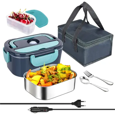 Produktbild von Elektrische Lunchbox 40W Elektrische Lunchbox Erwachsene, 3-in-1 12+220V Thermo Lunch box mit Besteck, Isolierter Lunchbeutel,1.5 L Großbehälter