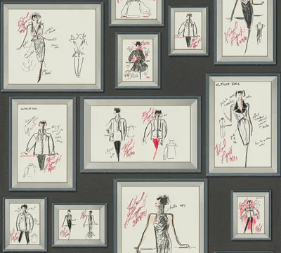 Produktbild von Karl Lagerfeld Wallpaper Designertapete Sketch Luxustapete Vliestapete grau weiß rot schwarz 10,05 m x 0,53 m