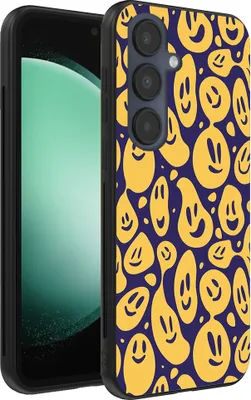 Produktbild von Smartphonica Handytasche passend für Samsung Galaxy S23 FE mit Smiley Druck - TPU zurück Abdeckung Fall Emoji Design - lila gelb