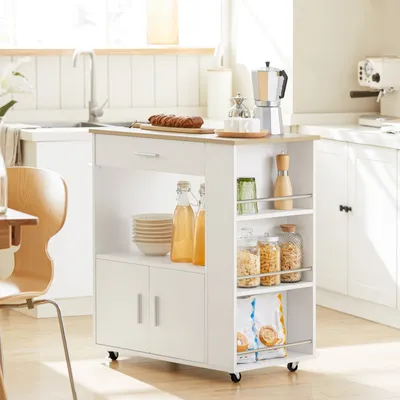 Produktbild von SoBuy FKW113-WN Servierwagen Küchenwagen Kücheninsel Küchenschrank Rollwagen Küchentrolley Mikrowellenschrank Küchenrollwagen Weiß BHT ca.: 75x83x46cm