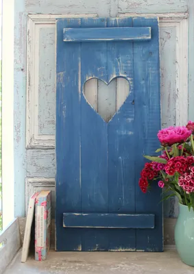 Produktbild von Landhaus Fensterladen Dunkelblau mit Herz, Shabby antique chic,Handgefertigt