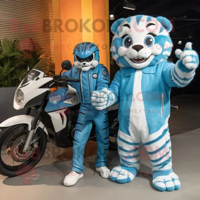 Obrázek produktu pro Postava REDBROKOLY maskota azurového tygra oblečená v moto bundě a hodinkách