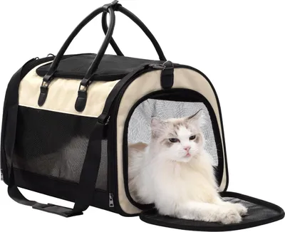 Produktbild von Weiche Katzentragetasche für kleine und mittelgroße Katzen und Welpen bis 6,8 kg, von Fluggesellschaften zugelassene Reisetasche