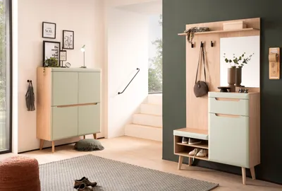 Produktbild von Garderobe Set 2-teilig "Isgard" Pistazie und Eiche Garderobenkombination skandinavisch