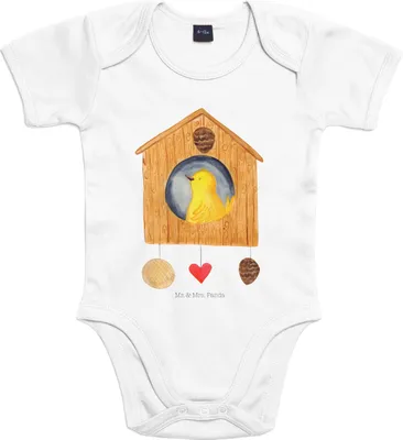 Produktbild von Mr. & Mrs. Panda Strampler Baby Vogelhaus Home 12. - 18. Monat - Heather Grey - Geschenk, Vogel, Umzug, Babybody, Haus, Lustige Sprüche, Sweet, overall, Einteiler