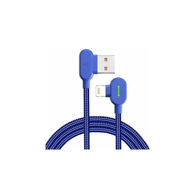 Produktbild von Mcdodo LED 90 Grad 1.2M Ladekabel Winkel USB Kabel abgewinkelt Nylon geflochten Schnellladegerät Daten Sync L Form Kabeladapter für iOS in Blau
