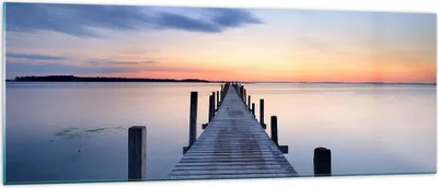 Produktbild von Bilder auf glas - Sonnenuntergang See Wasser Brücke - 140x50cm - Glasbilder - Wandbilder - Kunstdruck - Wanddekoration aus Glas - Glas Bilder - Wandbild auf Glas - GAB140x50-2508