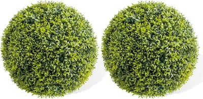 Image de Boules artificielles, lot de 2 - Boules topiaires suspendues - PE - Pour l'extérieur - Taille M - Blanc laiteux