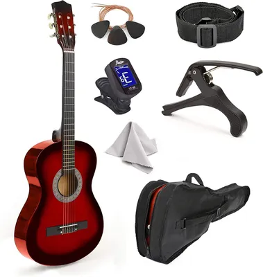 Productafbeelding van Linkshandige Gitaar - Houten Gitaar Set - Muziek Leren Spelen - Compleet Accessoire Pakket - 30 Inch - Rood Verloop