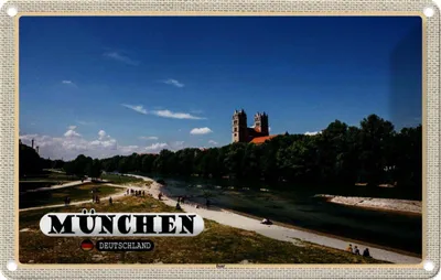 Produktbild von vianmo Blechschild 20x30 cm München Isar Schloss Fluss Bildmotiv Reisemotiv Abenteuer Reisen Urlaub