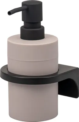 Image de Distributeur de savon SAVONA de bremermann avec fonction Soft-Touch, support mural inclus, distributeur de savon liquide rond en plastique taupe