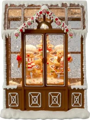 Productafbeelding van Peperkoekhuis sneeuwlantaarn 21.5x16.5cm led bruin Konstsmide