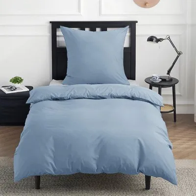 Produktbild von Unyqoos® Bettwäsche-Set 135×200 cm, 100% Baumwolle – graublau, inkl. Kissenbezug 80×80 cm, mit Reißverschluss, hautfreundlich, für Einzelbett