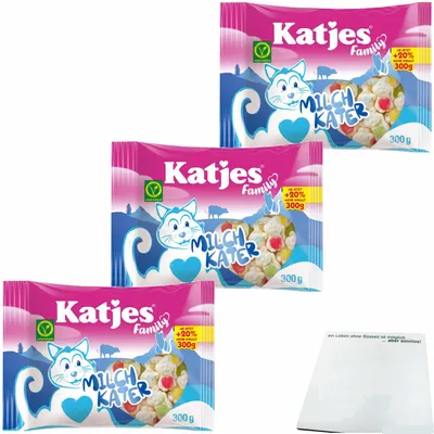 Produktbild von Katjes Family Milchkater Schaumzucker 3er Pack (3x300g Beutel) + usy Block