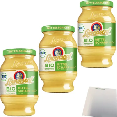 Produktbild von Löwensenf Mittelscharfer Senf  Reinheit 3er Pack (3x250ml Glas) + usy Block