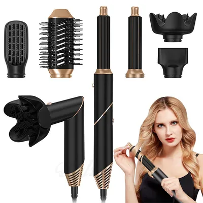 Produktbild von 6 in 1 Warmluftbürste, Heißluftbürste Haarstyler mit 1000W, automatische Lockenbürste, Glättbürste & Föhn, Ionen Styling für Volumen und Locken