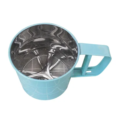Image de Tamis à farine en acier inoxydable, résistant à la corrosion, sûr, inodore, esthétique, pratique, pour la pâtisserie, bleu